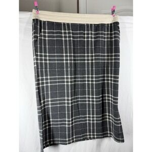 Cuddl Duds Fleece Plaid Midi Skirt Large Gray White Pockets Elastic Waist Slit L